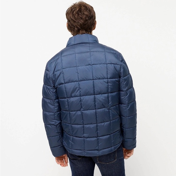 J.CREW puffer jacket insulated blue quilted fleece-lined leather-pull X- LG NWT - Picture 3 of 15